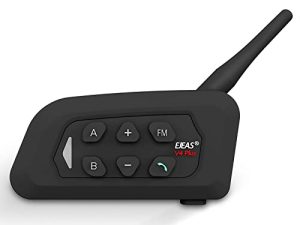 EJEAS V4 Plus خوذة دراجة نارية بلوتوث إنترفون ، سماعة بلوتوث 5.1 للدراجات النارية مع تقليل ضوضاء CVC ووظيفة راديو FM لأربعة ركاب يتحدثون في نفس الوقت في حدود 1500 متر (عبوة واحدة)