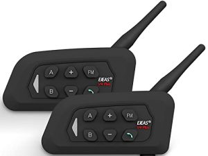 EJEAS V4 Plus خوذة دراجة نارية بلوتوث إنترفون ، سماعة رأس بلوتوث 5.1 للدراجات النارية مع تقليل ضوضاء CVC ووظيفة راديو FM لـ 4 راكبين يتحدثون في نفس الوقت في حدود 1500 متر (عبوتان)