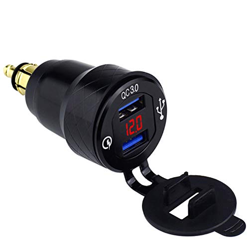 Cllena DIN Hella Plug to Dual Quick Charge 3.0 USB Charger Adapter with LED Voltmeter for BMW Motorcycle (أحمر) Cllena DIN Hella Plug to Dual Quick Charge 3.0 USB Charger Adapter with LED Voltmeter for BMW Motorcycle (أحمر)