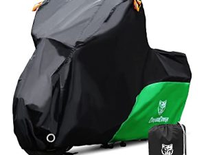 غطاء دراجة نارية CoukouCover ، 210D شديد التحمل مقاوم للماء فور سيزونز حماية ليلية خارجية مع فتحة مفتاح شريط عاكس ، لغطاء سيارة مقاس 86 بوصة (أخضر M)