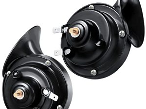 بوق قطار صاخب 300DB لأبواق الحلزون الكهربائية للشاحنة 12 فولت ، أبواق عالية ومنخفضة مقاومة للماء ، أبواق كهربائية ذات هواء عالٍ ، أبواق مفردة مع أقواس ومسامير لدراجة نارية للسيارة (أسود)
