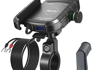 iMESTOU دراجة نارية حامل شاحن الهاتف USB المقود / مرآة الرؤية الخلفية حامل الهاتف المحمول الألومنيوم مع قاعدة كروية 17 مم تعمل مع دراجات نارية 12 فولت / 24 فولت الشحن السريع للهواتف الذكية 4.0-6.8 بوصة (نوع USB)