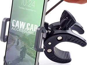 حامل الهاتف للدراجة النارية والدراجات النارية - لهاتف iPhone 14 (13 ، Xr ، SE ، Max / Plus) أو Galaxy S22 أو أي هاتف محمول - حامل مقود الدراجة على الطرق الوعرة والجبلية. +100 إلى الأمان والراحة