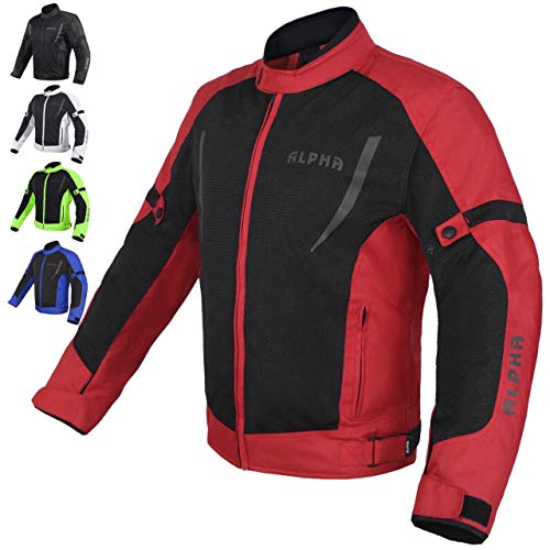 ALPHA CYCLE GEAR HI VIS MESH MOTORCYCLE JACKET FOR MEN RIDING BIKERS RACING DUAL SPORTS BIKE ARMORED PROTECTIVE (RED، SMALL) ALPHA CYCLE GEAR HI VIS MESH MOTORCYCLE JACKET FOR MEN RIDING BIKERS RACING DUAL SPORTS BIKE ARMORED PROTECTIVE (RED، SMALL)