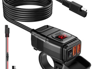 شاحن USB للدراجات النارية Extractme ، 6.8A Quick Charge 3.0 USB مزدوج شاحن الهاتف للدراجات النارية مع مقياس الفولتميتر ومفتاح تشغيل / إيقاف ، مقاوم للماء سريع الفصل SAE لمحول USB للهاتف ، الجهاز اللوحي ، GPS
