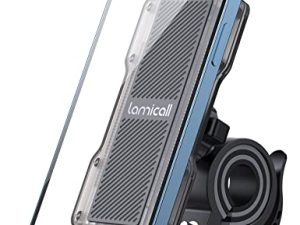 حامل هاتف للدراجات النارية من Lamicall ، حامل هاتف للدراجة - حامل للهاتف الخلوي قابل للتعديل ، مشبك مقود للهاتف لسكوتر الدراجات النارية لهاتف iPhone 13 Pro Max / 12 ، Galaxy S9 ، هاتف 4.7-6.8 بوصة ، شفاف