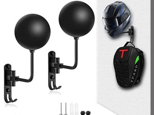 TPard Helmet Wall Mount ، حامل خوذة دراجة نارية دوران 180 درجة ، حامل خوذة مع 2 خطاف شماعات خوذة للمعاطف والقبعات وكرات البيسبول وخوذة الرجبي