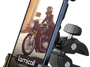 حامل هاتف الدراجة من Lamicall - مشبك تثبيت للهاتف بمقود الدراجة النارية ، مشبك هاتف سكوتر ATV يعمل بيد واحدة لهاتف iPhone 12/11 Pro Max / X / XS و Galaxy S10 و 4.7 "- 6.8" الهاتف المحمول - أصفر