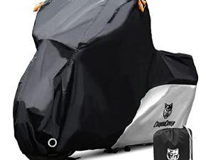 غطاء دراجة نارية CoukouCover ، 210D أكسفورد قماش مقاوم للماء خارجي طوال الموسم حماية عالمية مع شرائط عاكسة ، لغطاء دراجة نارية مقاس 86 بوصة (فضي M)