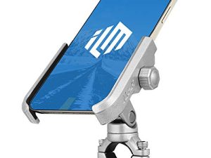 ILM دراجة نارية الهاتف جبل قسط الألومنيوم العالمي حامل مقود الدراجة يناسب iPhone 7 | 7 بلس ، 8 | 8 بلس ، آيفون 12 | 13Pro Max ، جالاكسي ، يحمل هواتف تصل إلى 3.7 بوصة موديل A10 (فضي)
