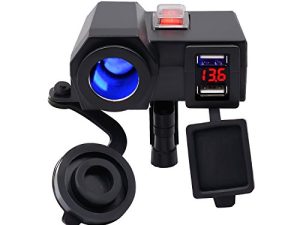 BlueFire® 5V / 2.1A مقبس شاحن USB مزدوج مقاوم للماء دراجة نارية المقود المشبك محول الطاقة شاحن نظام شحن USB مع مقبس ولاعة السجائر ومقياس الفولتميتر للهواتف / الأجهزة اللوحية / GPS