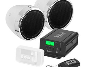 BOSS Audio Systems MCBK520B مكبر صوت للدراجات النارية ونظام مضخم صوت - بلوتوث ، مقاوم للعوامل الجوية ، مكبرات صوت 3 بوصة ، مضخم صوت بقناتين ، موالف FM ، USB ، SD ، كروم ، مقاس واحد (MC520B)