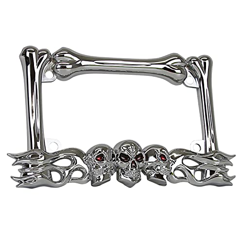 TC Sportline LPF260-C 3D الجمجمة اللهب والعظام نمط الزنك معدن الكروم الانتهاء من إطار لوحة ترخيص دراجة نارية TC Sportline LPF260-C 3D الجمجمة اللهب والعظام نمط الزنك معدن الكروم الانتهاء من إطار لوحة ترخيص دراجة نارية