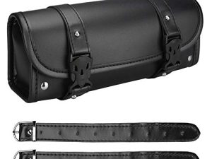 Neween Motorcycle Handbar Bag Saddlebags ، PU Leather اليدوية دراجة نارية حقيبة شوكة لفة ، حقيبة أدوات تخزين متينة مع أشرطة للرجال والنساء (كبير ، أسود)