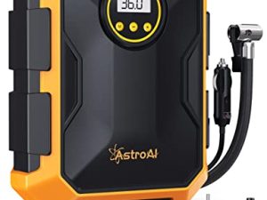AstroAI Tire Inflator Air Compressor 12V DC Portable Air Compressor اكسسوارات السيارات مضخة إطارات السيارات 100PSI مع ضوء LED مضخة هواء رقمية لإطارات السيارات دراجات أخرى قابلة للنفخ أصفر