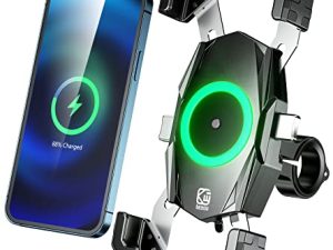 حامل هاتف للدراجات النارية من KEWIG مزود بشاحن لاسلكي Qi بقوة 15 وات ومنفذ شحن سريع بمنفذ USB C بقوة 20 وات ، وقفل بضغطة واحدة تلقائيًا وحامل هاتف مقاوم للماء بمقبض مقاوم للماء لهاتف 4.0-6.9 بوصة