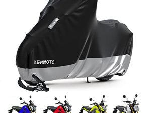 غطاء KEMIMOTO للدراجات النارية متوافق مع Grom MSX125 مقاوم للماء صغير أسود غطاء واقٍ صغير للدراجات النارية غطاء المطر ضوء الشمس الغبار في جميع الأحوال الجوية مع مشبك عادم مقاوم للرياح عازل حراري