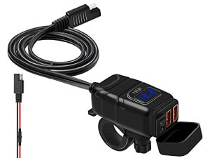 شاحن يو اس بي للدراجات النارية من BOOYUN ، 6.8A مقاوم للماء ثنائي المنفذ QC 3.0 SAE إلى USB مع الفولتميتر ومفتاح التشغيل / الإيقاف والصمام ، شحن سريع للهواتف الذكية / الكمبيوتر اللوحي / GPS