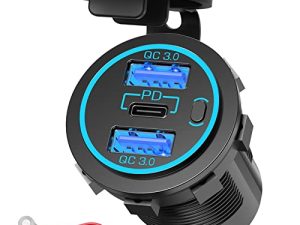 أحدث 12 فولت USB منفذ Ouffun 56 واط 12 فولت USB C مقبس شاحن سيارة 20 واط PD وثنائي 18 واط QC3.0 منفذ USB للسيارة 12 فولت مع مفتاح طاقة مقاوم للماء منفذ متعدد لعربة الجولف والدراجات النارية البحرية