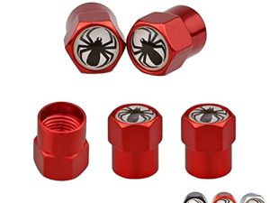 SYQ Tire Valve Stem Caps ، أغطية إطارات السيارة العنكبوت 5 عبوات من الملحقات الخارجية للسيارة والشاحنات والدراجات النارية (العنكبوت ، أحمر) ، فضي
