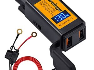 شاحن دراجة نارية USB ، Mroinge 36W SAE إلى USB محول ثنائي المنفذ QC3.0 / 2.0 سريع الشحن ، مع الفولتميتر / مقياس التيار الكهربائي ومفتاح التشغيل / الإيقاف ومصهر 10 أمبير ، مثالي لشحن هاتفك أو الجهاز الذكي