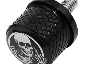 برغي برغي لمقعد الحاجز مخرش من الفولاذ المقاوم للصدأ 1/4 "-20 خيط متوافق مع Harley 1996-2020 - هيكل عظمي للإصبع الأوسط (خيط المقعد الأسود)