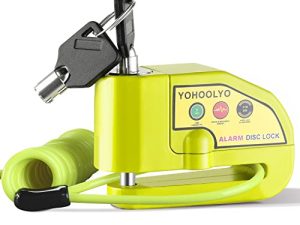 YOHOOLYO إنذار قرص قفل دراجة نارية قرص الفرامل قفل مضاد للسرقة مقاوم للماء 110 ديسيبل 7 مللي متر دبوس 5ft كابل تذكير للدراجات النارية دراجة سكوتر حقيبة حمل