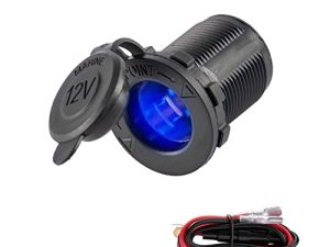 UYYE Universal 12V / 25V مقبس ولاعة السجائر في السيارة ، للدراجات النارية البحرية للسيارات ATV RV والمزيد ، ملحقات السيارة الداخلية مع وعاء مقاوم للماء (LED أزرق)