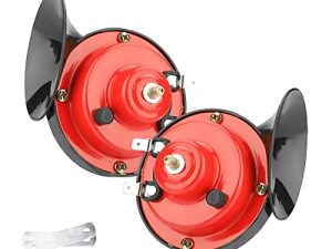 بوق قطار فائق الصخب 300DB ، قطعتان من بوق الحلزون الكهربائي للسيارة ، مجموعة استبدال أبواق الهواء المقاومة للماء 12 فولت ، ملحقات سيارات عالمية للسيارة ، دراجة نارية ، شاحنة ، دراجة ، قارب (أحمر)