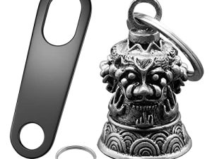 Huwane دراجة نارية جرس السائق الجارديان الحظ Gremlin ركوب أجراس سيارة مفتاح سلسلة حلقة اكسسوارات مع دراجة نارية جرس شماعات