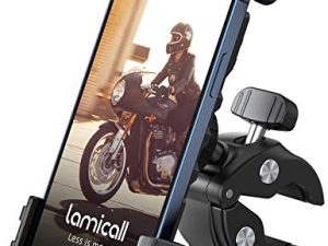 حامل هاتف الدراجة من Lamicall - مشبك تثبيت للهاتف بمقود الدراجة النارية ، مشبك هاتف سكوتر ATV يعمل بيد واحدة لهاتف iPhone 12/11 Pro Max / X / XS و Galaxy S10 و 4.7 "- 6.8" الهاتف المحمول - أسود