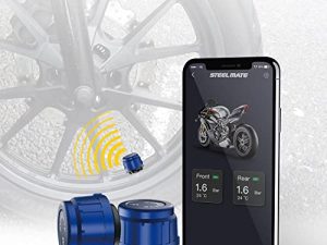 STEEL MATE 2 قطعة بلوتوث 5.0 نظام مراقبة ضغط الإطارات ، ضغط الإطارات ومنبه درجة الحرارة شاشة TPMS مع 2 مستشعر خارجي للدراجة النارية والدراجة ودعم iOS و Android