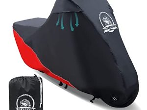 غطاء COVERVIN للدراجات النارية ، غطاء دراجة نارية 210D شديد التحمل من القماش للحماية الخارجية ، غطاء دراجة نارية عالمي مناسب لجميع المواسم ومقاوم للماء ومقاوم للماء يناسب 86 X 37 X 43 بوصة
