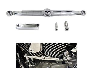HTTMT MT288-014- وصلة تبديل تروس جمجمة من الكروم الألومنيوم متوافقة مع Harley CVO Electra Glide Fat Boy Heritage Softail قابل للتعديل من 300 مم إلى 330 مم