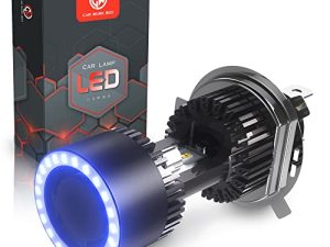 صندوق عمل السيارة H4 LED مصباح المصباح الأمامي للدراجات النارية مع مجموعة تحويل عين الملاك DRL 9003 HS1 Hi / Lo Beam 6400LM (عبوة واحدة ، 6000 كيلو أبيض)