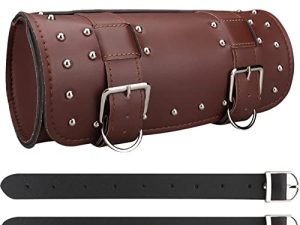 Neween Motorcycle Handbar Bag Saddlebags ، PU Leather اليدوية دراجة نارية حقيبة شوكة لفة ، حقيبة أدوات تخزين متينة مع أشرطة للرجال والنساء (كبير ، بني)