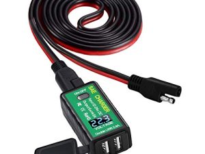 YONHAN Motorcycle USB شاحن الهاتف 4.8A ، SAE إلى USB محول مع الفولتميتر ومفتاح تشغيل / إيقاف ، منفذ شحن سريع ثنائي المنفذ 3 خيارات تثبيت مقاوم للماء سريع فصل التوصيل للهاتف الذكي اللوحي GPS