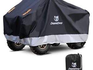 غطاء CoukouCover أسود فضي ATV غطاء ، 300D أكسفورد نسيج ترقية متين عاكس مقاوم للماء حماية جميع الطقس غطاء ATV ATC لهوندا كاواساكي ياماها سوزوكي (XL 82 ")