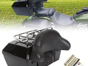 حقيبة سفر من EGO Bike باللون الأسود للدراجة النارية متوافقة مع Harley Honda Yamaha Suzuki Cruiser دراجة نارية حقيبة الأمتعة صندوق خلفي مع مسند ظهر علوي