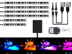 8 قطعة من أطقم إضاءة LED للدراجات النارية شرائط تيار مستمر 12 فولت مقاوم للماء RGB متعدد الألوان تحت الوهج نيون تأثير الأرض مع مشابك عن بعد ومواد لاصقة