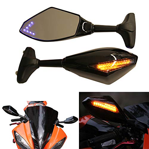 مرايا الرؤية الخلفية للدراجات النارية مع إشارة انعطاف LED متوافقة مع Honda Kawasaki Suzuki مرايا الرؤية الخلفية للدراجات النارية مع إشارة انعطاف LED متوافقة مع Honda Kawasaki Suzuki