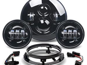 Tugwuetlwu 7 "LED Headlight 4.5" Auxiliary Fog Lights Kit متوافقة مع Harley Davidson Road King Electra Glide Heritage Softail Deluxe Ultra Limited CVO Tri Tour Glide Ultra Classic with Bracket