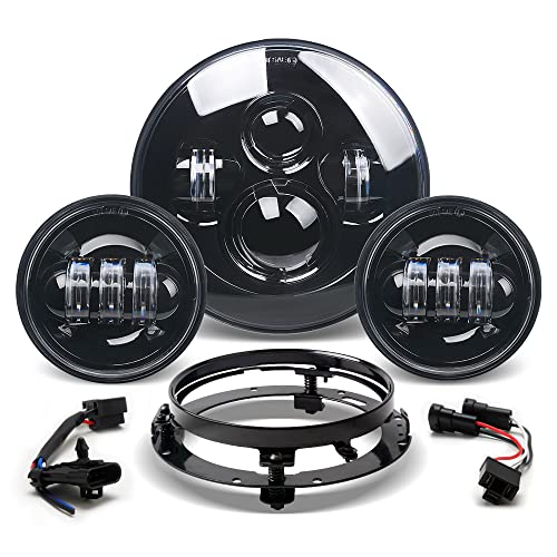 Tugwuetlwu 7 "LED Headlight 4.5" Auxiliary Fog Lights Kit متوافقة مع Harley Davidson Road King Electra Glide Heritage Softail Deluxe Ultra Limited CVO Tri Tour Glide Ultra Classic with Bracket Tugwuetlwu 7 "LED Headlight 4.5" Auxiliary Fog Lights Kit متوافقة مع Harley Davidson Road King Electra Glide Heritage Softail Deluxe Ultra Limited CVO Tri Tour Glide Ultra Classic with Bracket