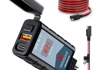 شاحن USB للدراجات النارية Extractme 6.4A ، إجمالي 44 واط مزدوج USB من النوع C PD وشحن سريع 3.0 شاحن هاتف للدراجات النارية مع مقياس الفولتميتر ومفتاح تشغيل / إيقاف ، ملحقات دراجة نارية مقاومة للماء SAE إلى محول USB