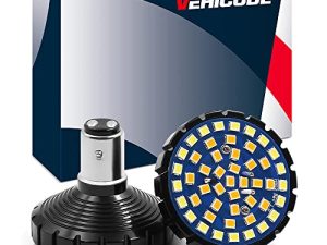 مجموعة لمبات إضاءة LED Harley Davidson 1157 - حلقة هالو بيضاء وكهرمانية مزدوجة اللون 2357 2057 7528 BAY15D للدراجة النارية والجري الأمامي للقيادة وإشارة الانعطاف الرصاصة (عبوتان)