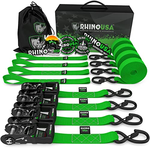RHINO USA طقم ربط أحزمة السقاطة ، 5،208 قوة كسر - تتضمن (4) مشابك ربط متينة مع مقابض مبطنة وخطافات مطلية بالكرومولي S + (4) حلقات ربط حلقي ناعمة RHINO USA طقم ربط أحزمة السقاطة ، 5،208 قوة كسر - تتضمن (4) مشابك ربط متينة مع مقابض مبطنة وخطافات مطلية بالكرومولي S + (4) حلقات ربط حلقي ناعمة