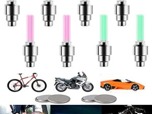 YUERR 8 قطع LED أضواء عصا عجلة الدراجة سيارة إطار صمام الجذوع قبعات دراجة نارية مقاومة للماء الإطارات وتحدث أضواء وامضة اكسسوارات عاكسة رائعة للأطفال الرجال والنساء (M-8 متعدد الألوان)