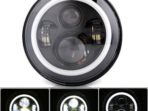 مصباح أمامي هالو LED مقاس 7 بوصات من BICYACO DOT مع هالة بيضاء لمصابيح Electra Glide Street Glide Fat Boy Road King Heritage Softail Switchback باللون الأسود