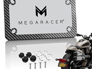 إطار لوحة ترخيص دراجة نارية من Mega Racer بنمط ألياف الكربون ، إطارات لوحة ترخيص الدراجة البخارية SXS UTV - ألومنيوم مع 4 ثقوب ، مقاومة للعوامل الجوية ، ملحقات دراجة نارية ، قطعة واحدة