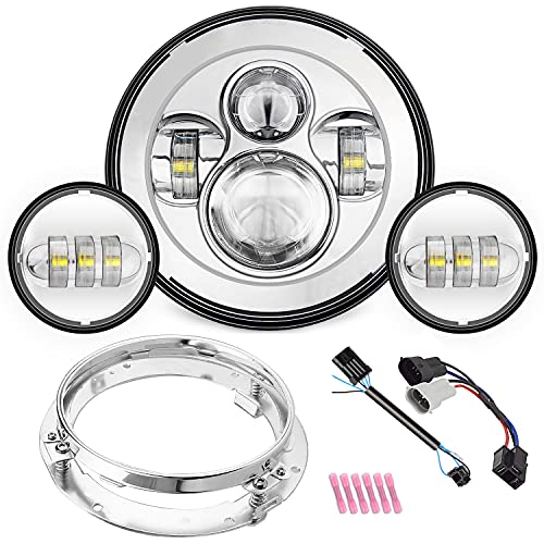 SUNPIE متوافق مع H_arley Motorcycles 7 بوصة LED مصباح أمامي كروم مقاوم للماء 6000K أبيض مع 4-1 / 2 LED مصابيح مرور ومصابيح ضباب وحلقة تثبيت القوس SUNPIE متوافق مع H_arley Motorcycles 7 بوصة LED مصباح أمامي كروم مقاوم للماء 6000K أبيض مع 4-1 / 2 LED مصابيح مرور ومصابيح ضباب وحلقة تثبيت القوس